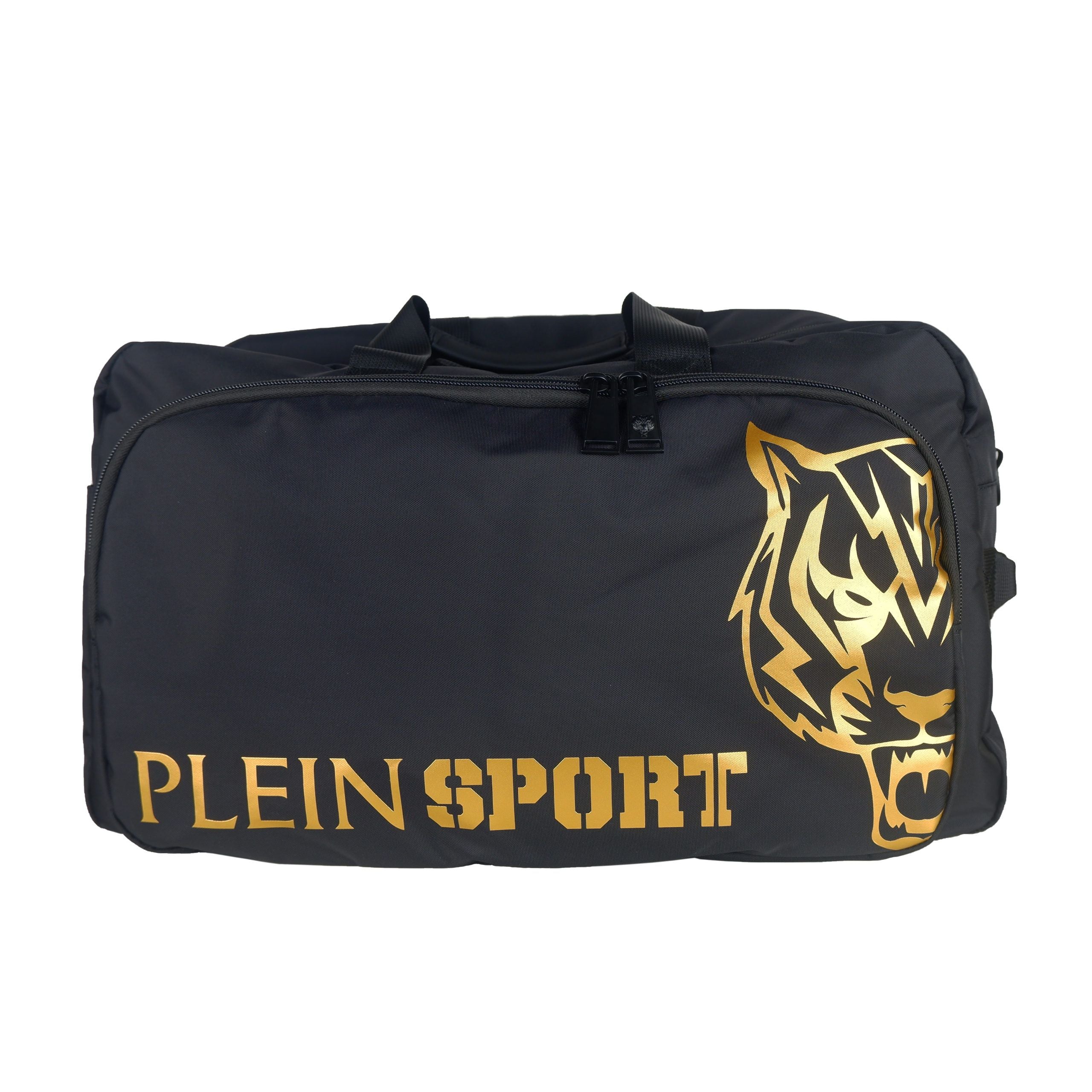 Plein Sport Elegant Black Duffle with Golden Accents