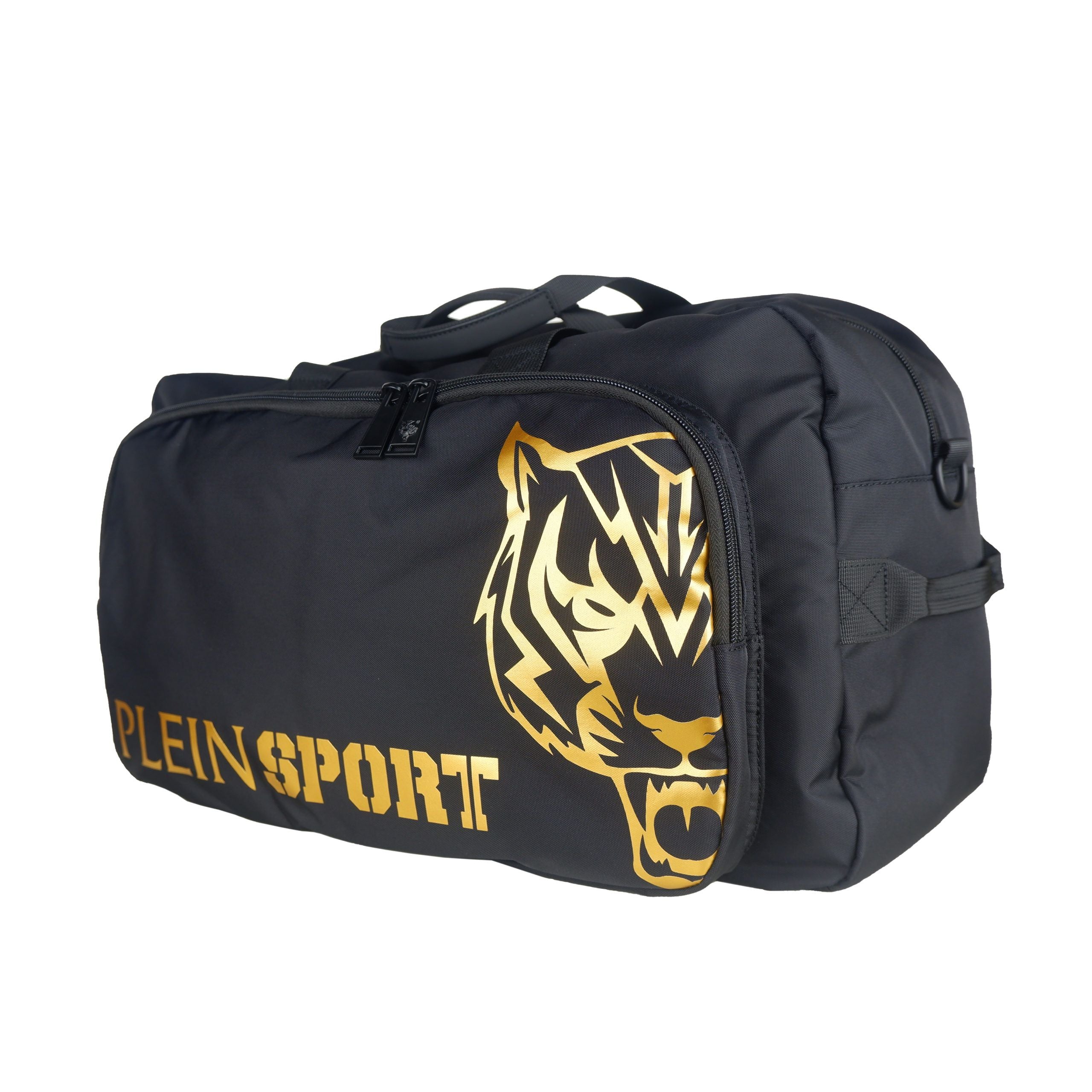 Plein Sport Elegant Black Duffle with Golden Accents