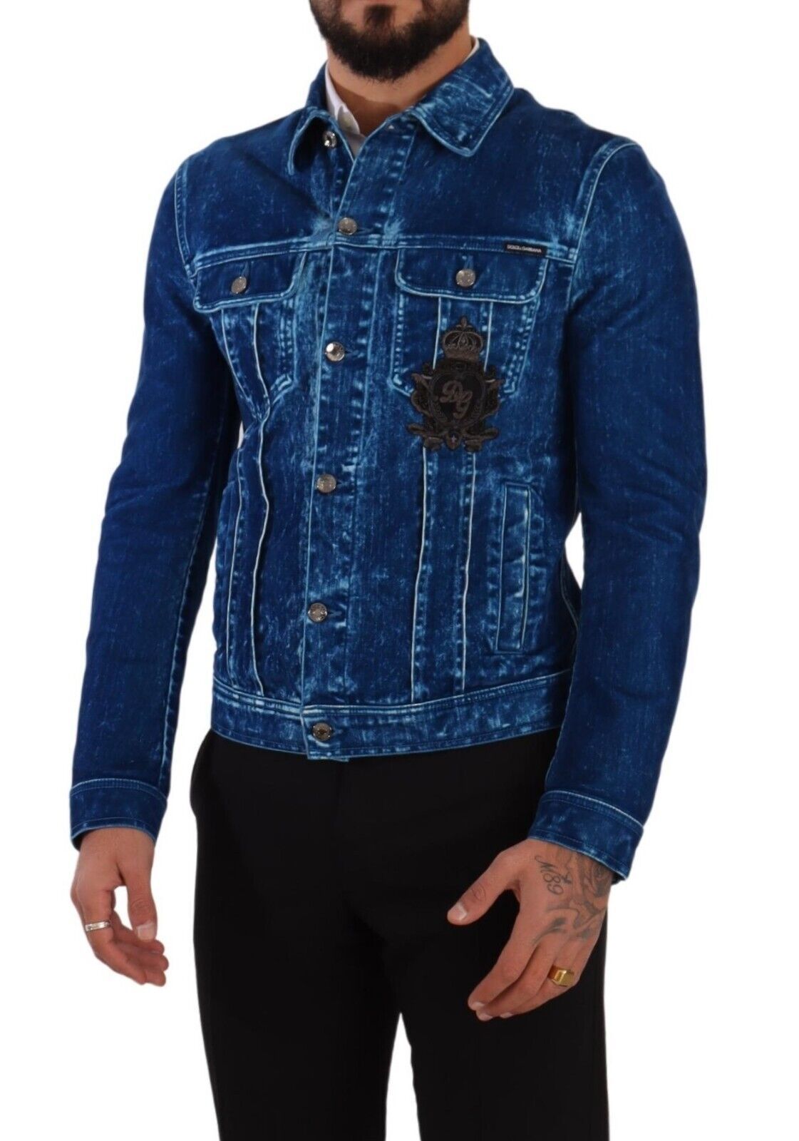 Dolce & Gabbana Elegant Denim Jacket with Crown Embroidery