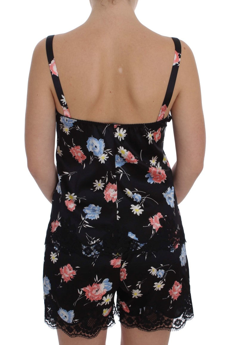 Dolce & Gabbana Elegant Black Silk Floral Lace Babydoll