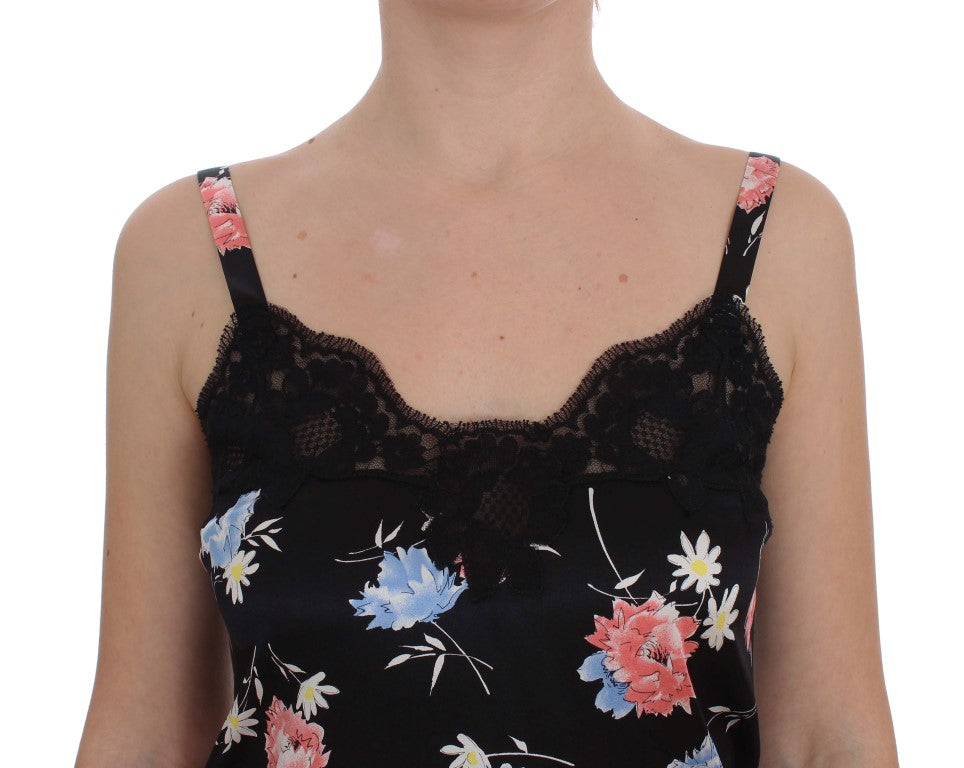 Dolce & Gabbana Elegant Black Silk Floral Lace Babydoll