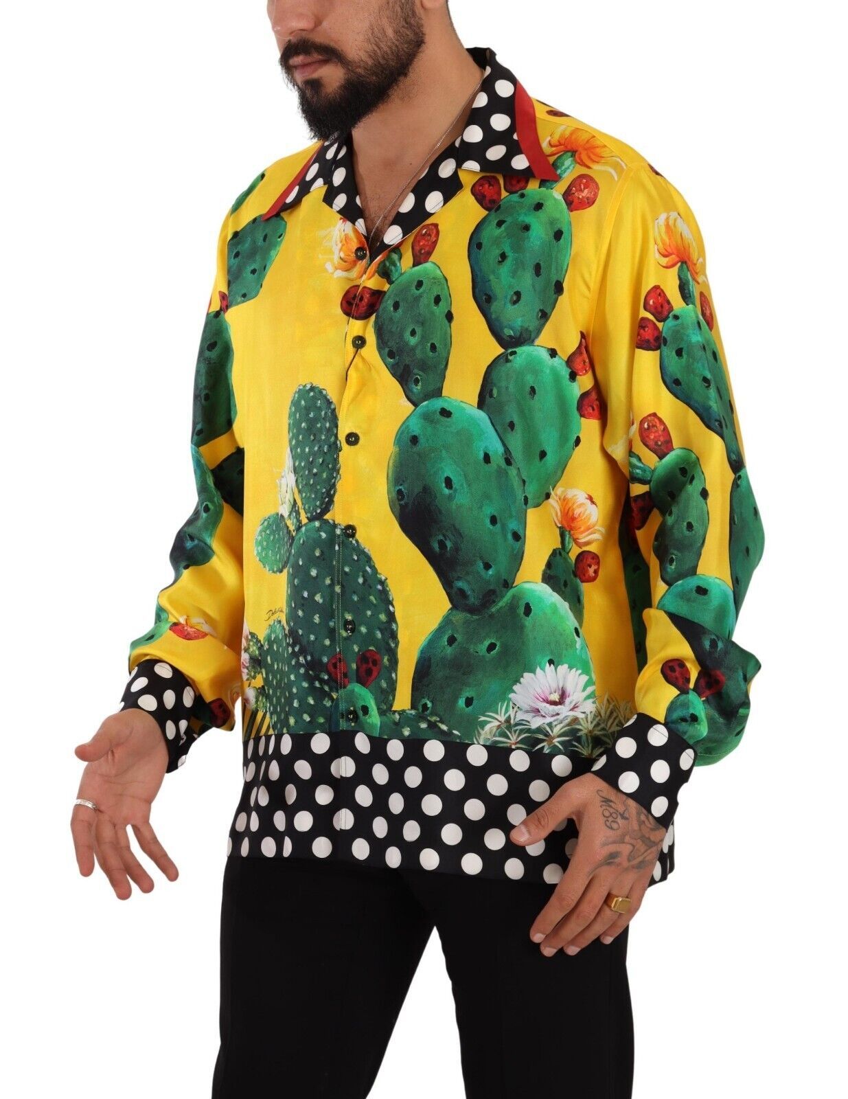 Dolce & Gabbana Multicolor Silk Oversize Cactus Print Shirt