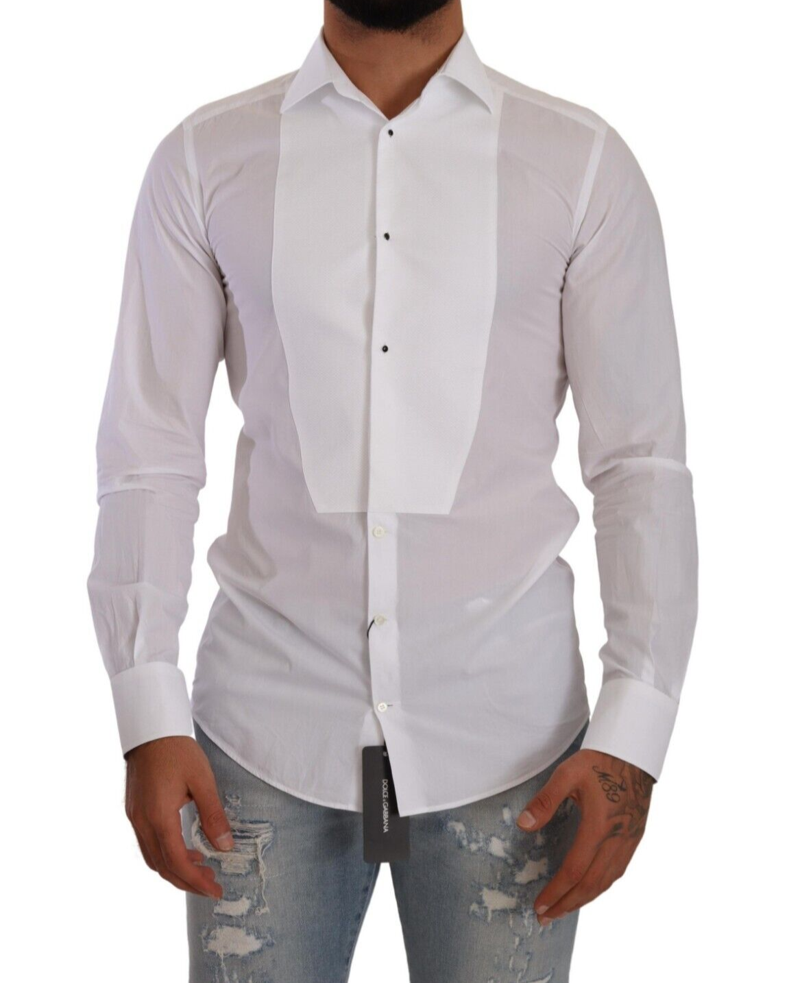 Dolce & Gabbana Elegant White Slim Fit Tuxedo Shirt