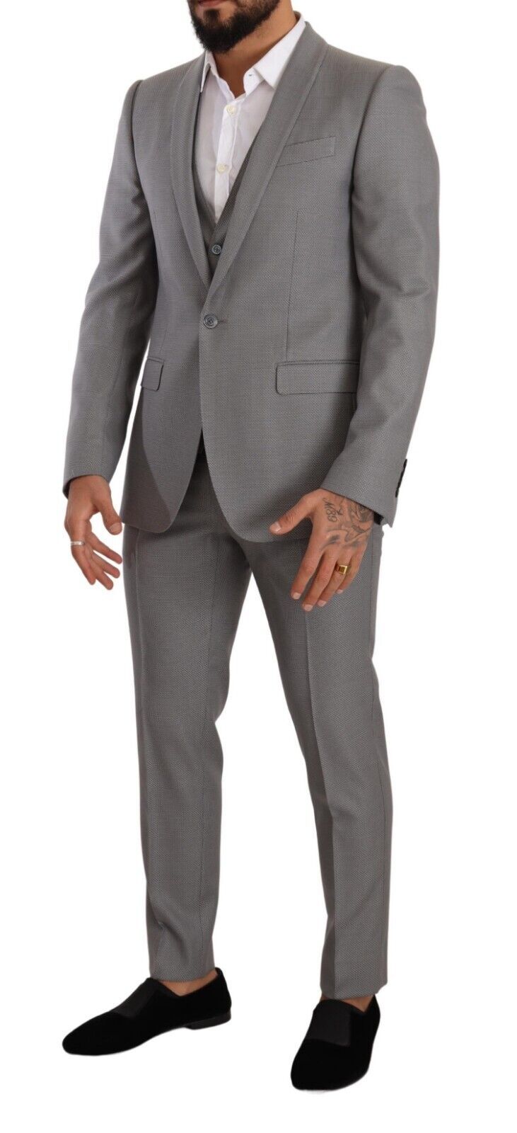 Dolce & Gabbana Elegant Grey Slim Fit Wool Silk 3 Piece Suit