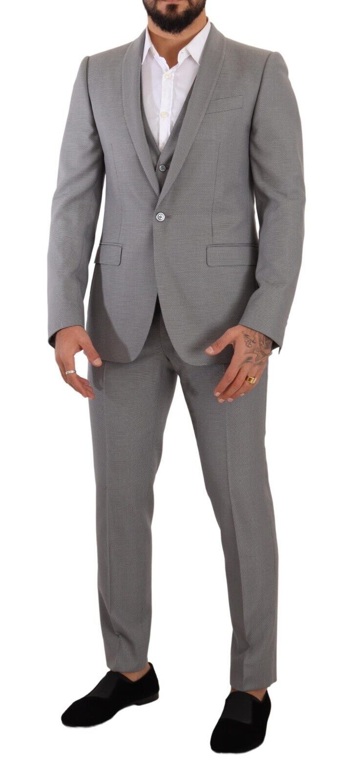 Dolce & Gabbana Elegant Grey Slim Fit Wool Silk 3 Piece Suit