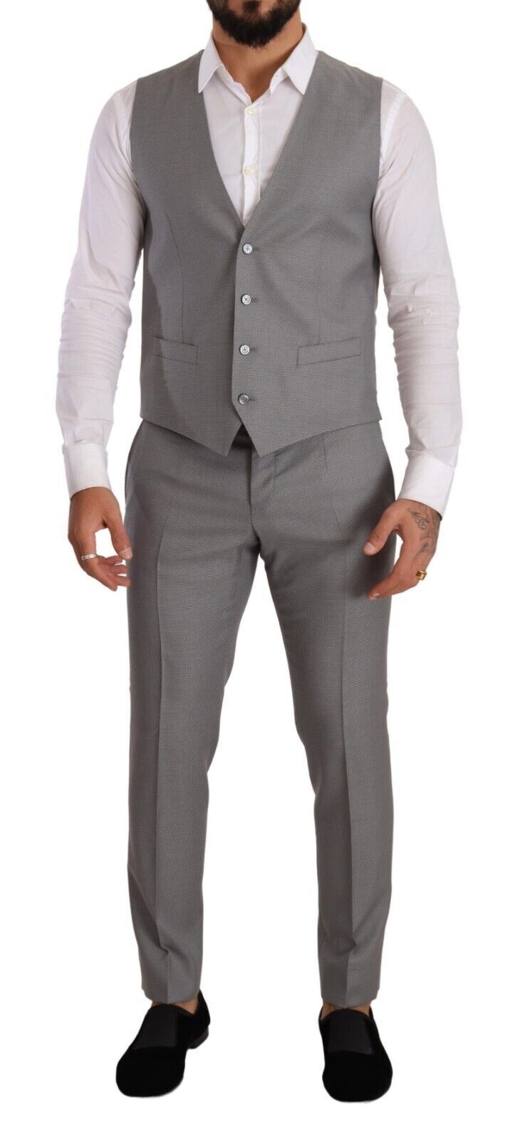 Dolce & Gabbana Elegant Grey Slim Fit Wool Silk 3 Piece Suit