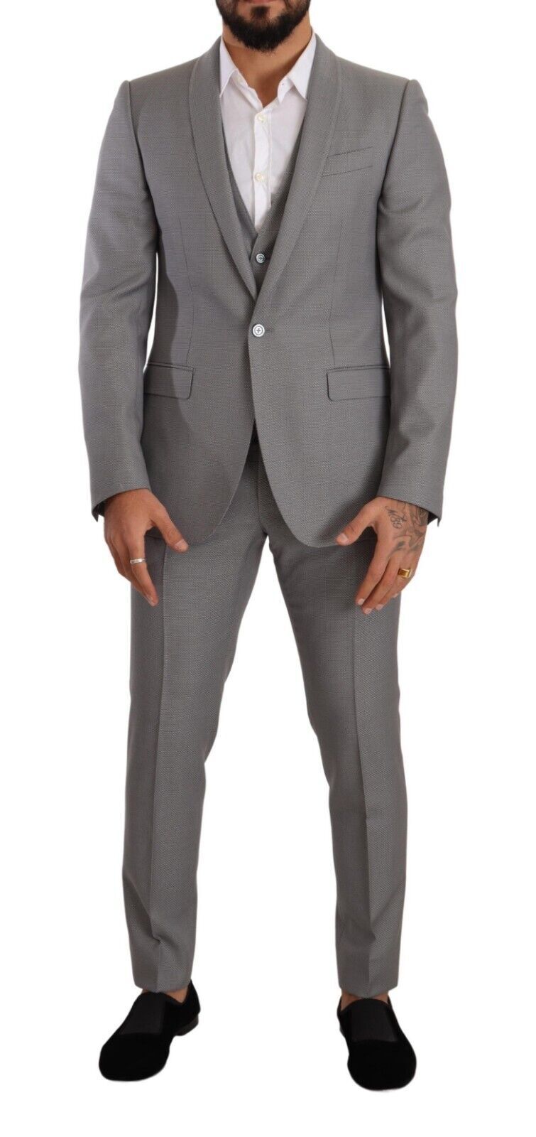 Dolce & Gabbana Elegant Grey Slim Fit Wool Silk 3 Piece Suit