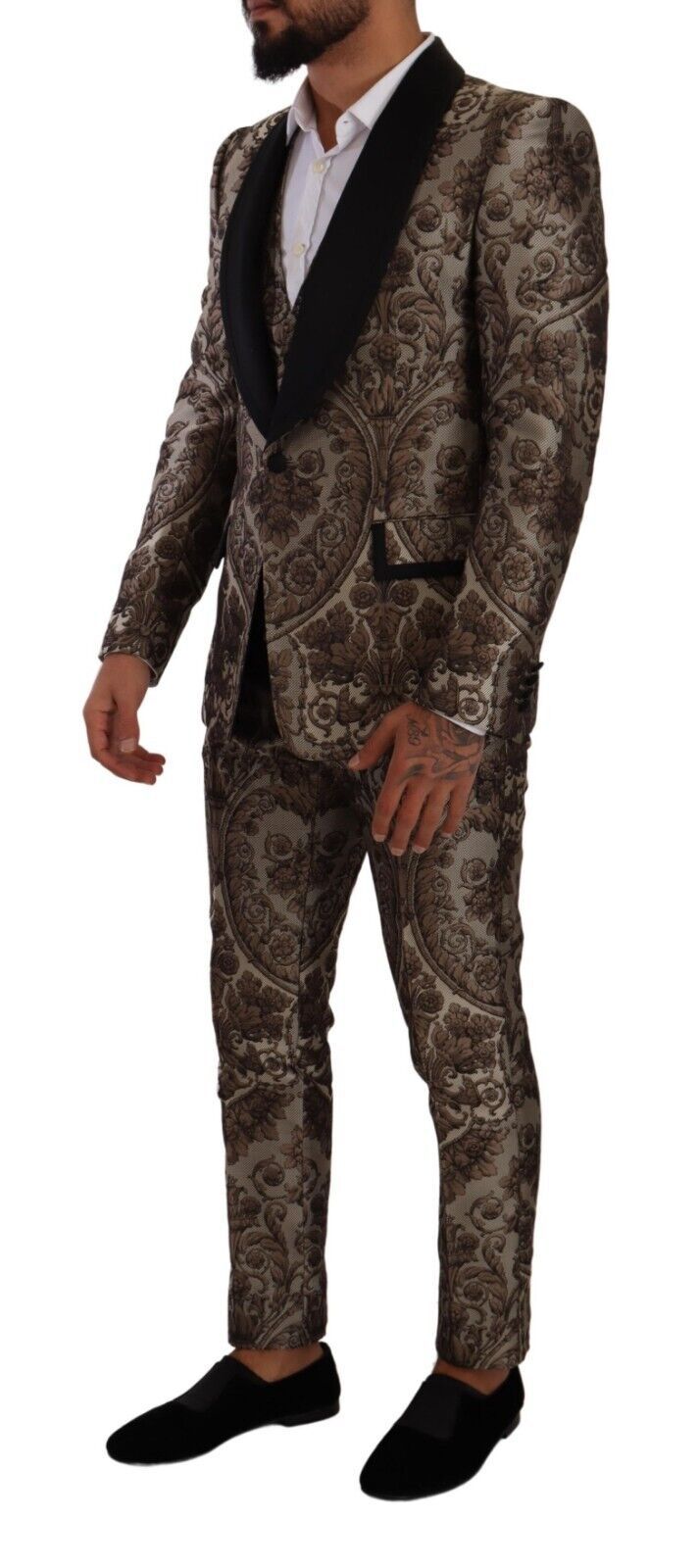 Dolce & Gabbana Elegant Brown Gray Jacquard Men's Suit