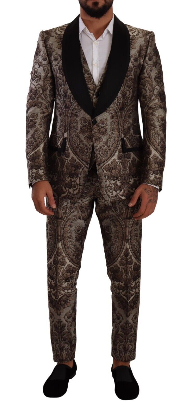 Dolce & Gabbana Elegant Brown Gray Jacquard Men's Suit