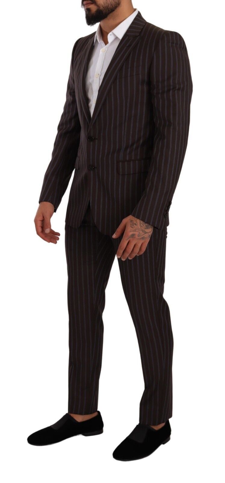 Dolce & Gabbana Elegant Maroon Striped Slim Fit Suit