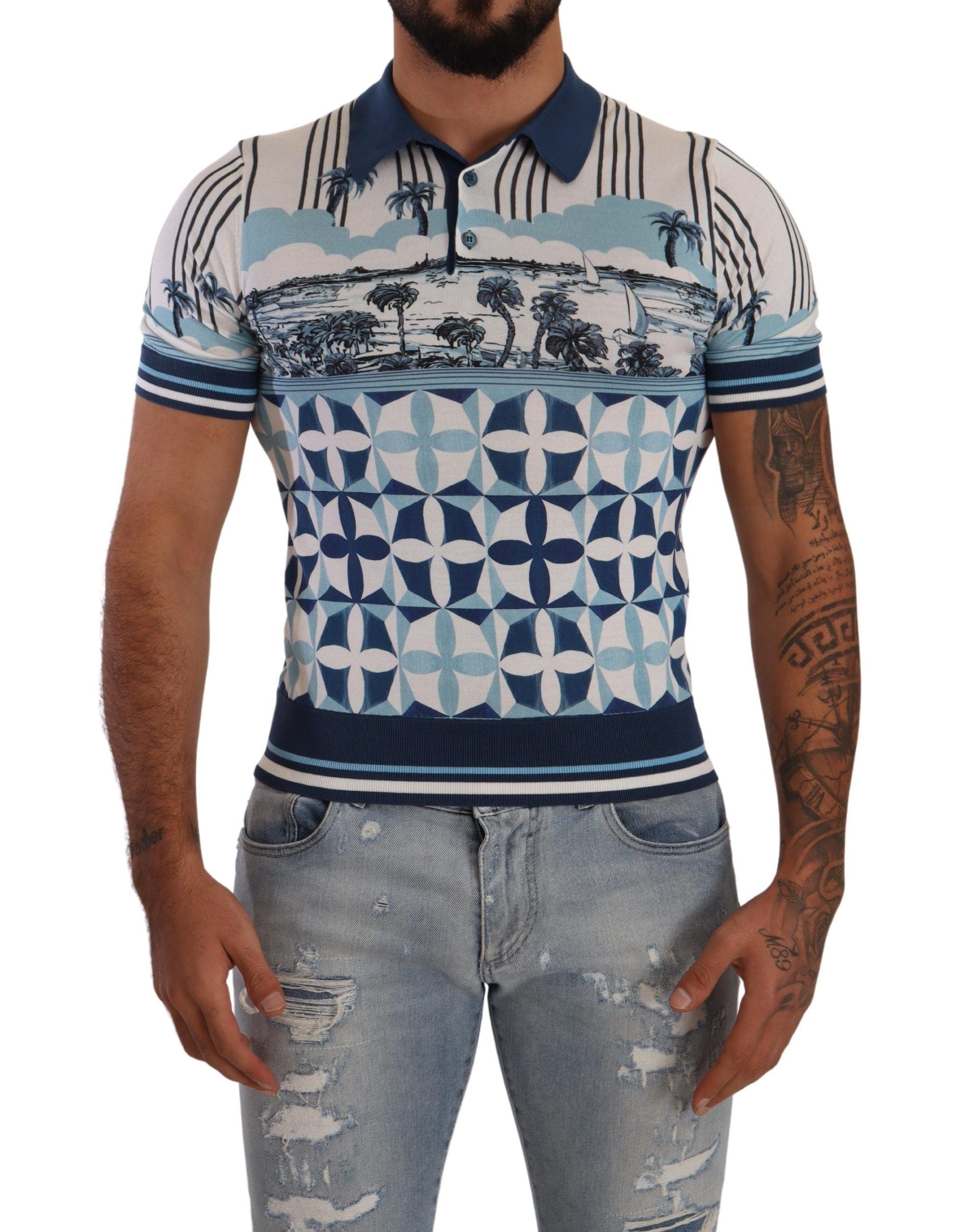 Dolce & Gabbana Elegant Silk Blend Polo T-Shirt in GIO PONTI Print