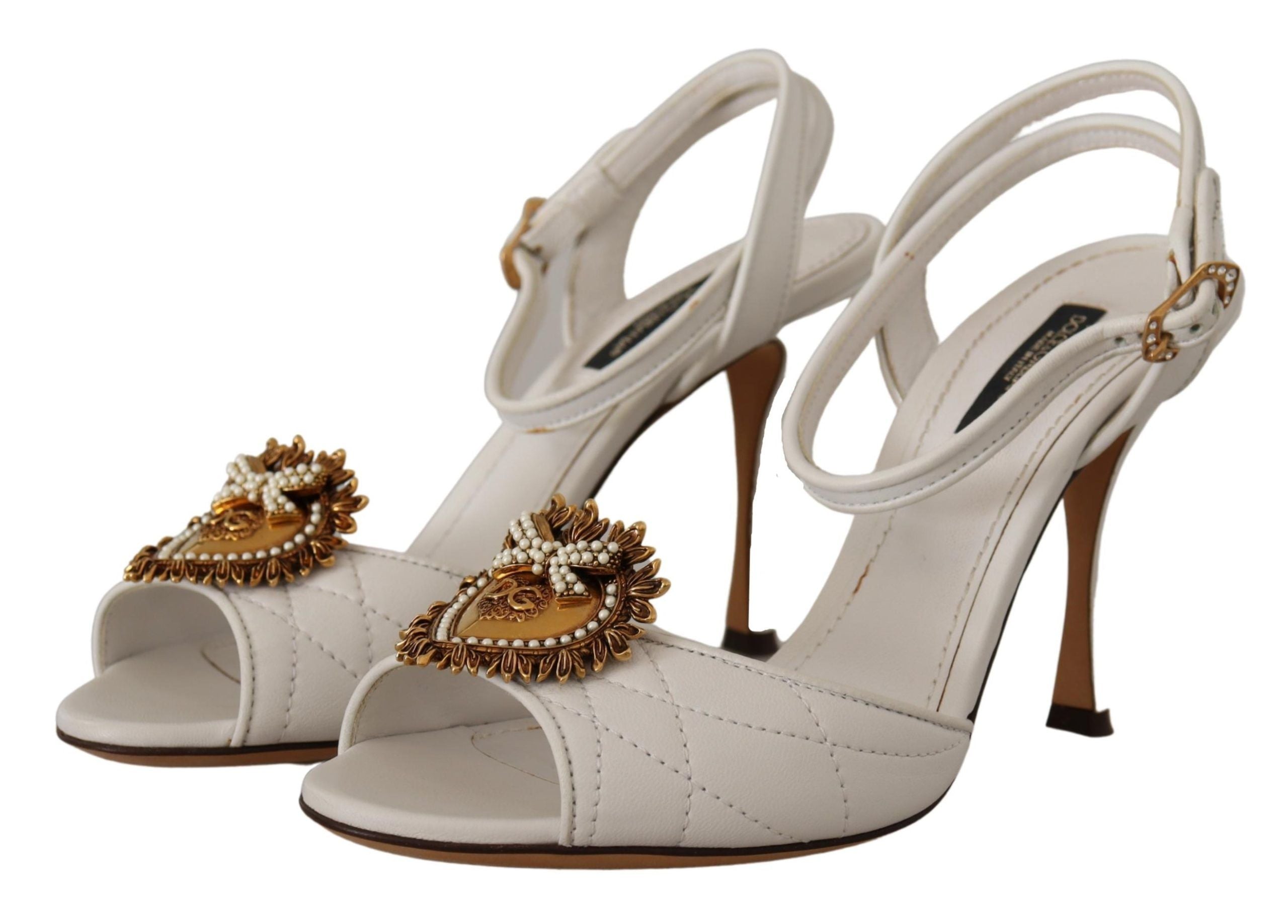 Dolce & Gabbana Devotion White & Gold Heeled Sandals