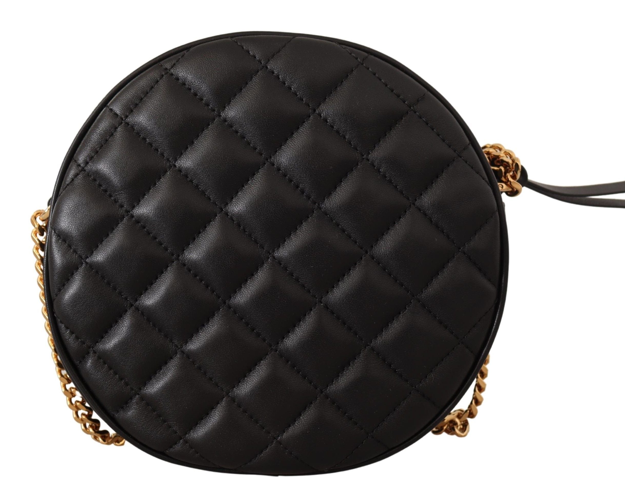 Versace Elegant Round Nappa Leather Shoulder Bag