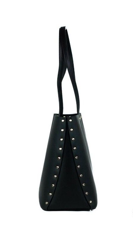 Michael Kors Manhattan Large Black Smooth Leather Studded Shoulder Tote Handbag