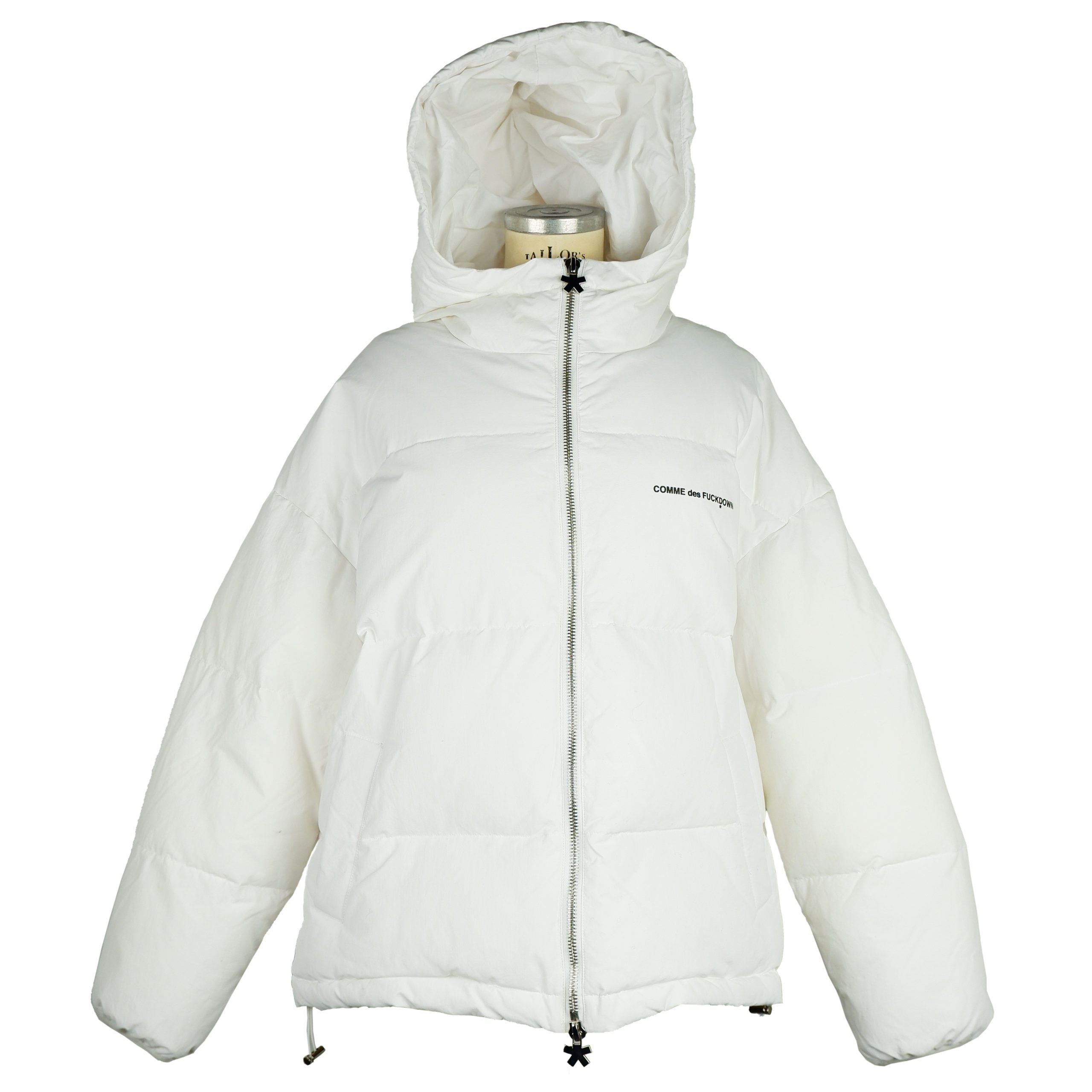 Comme Des Fuckdown Chic White Down Jacket with Iconic Print