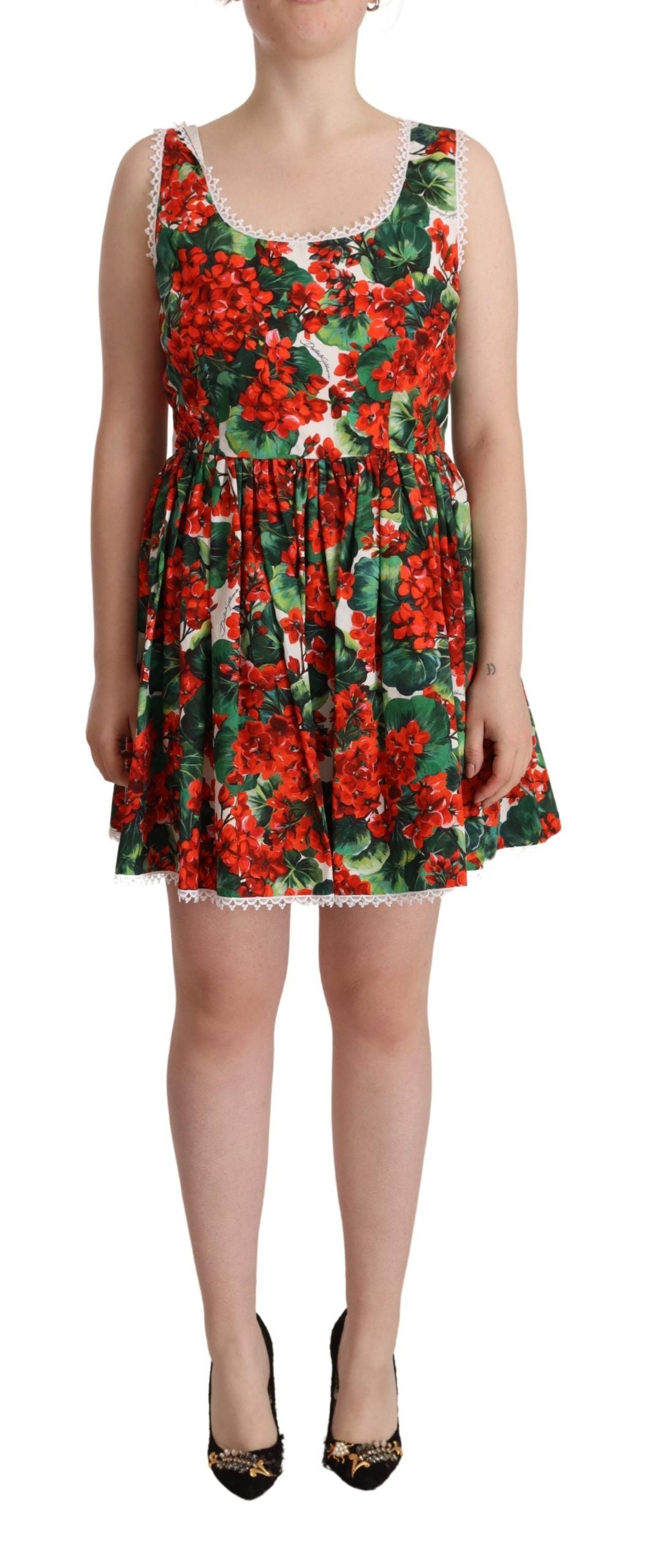 Dolce & Gabbana Red Floral Print Mini Dress – Timeless Elegance