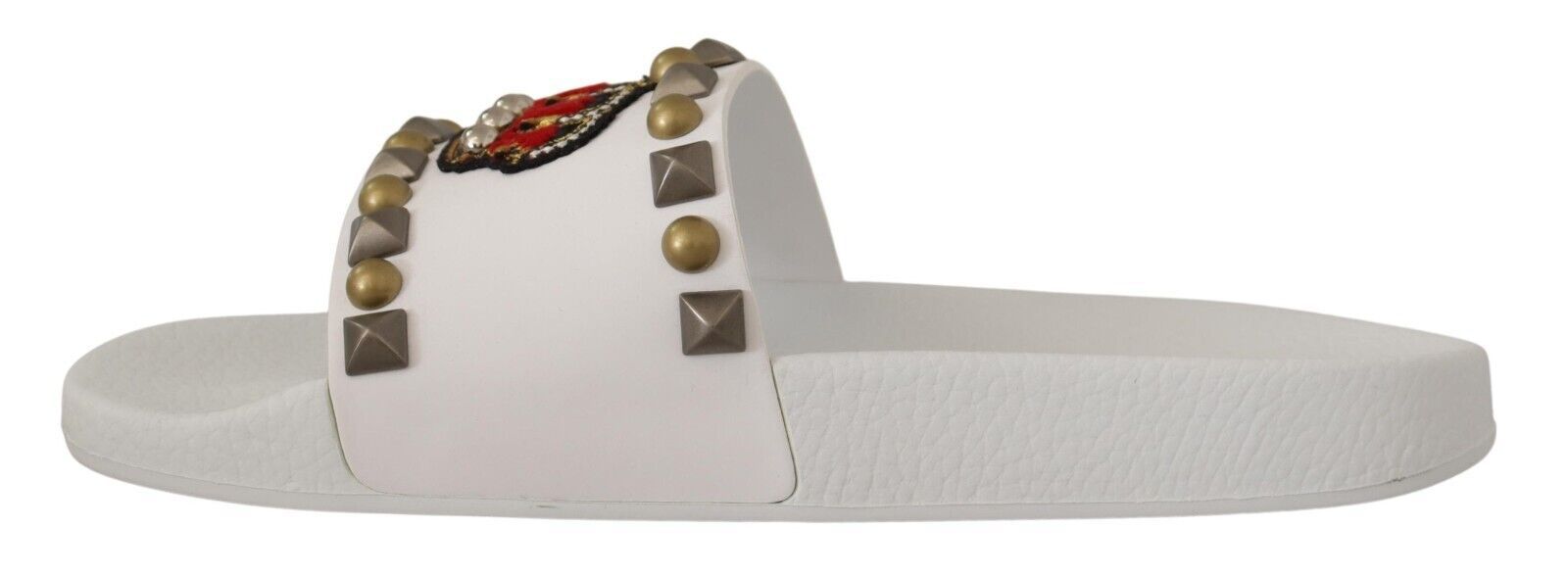 Dolce & Gabbana Regal White Leather Slides with Crown Patch