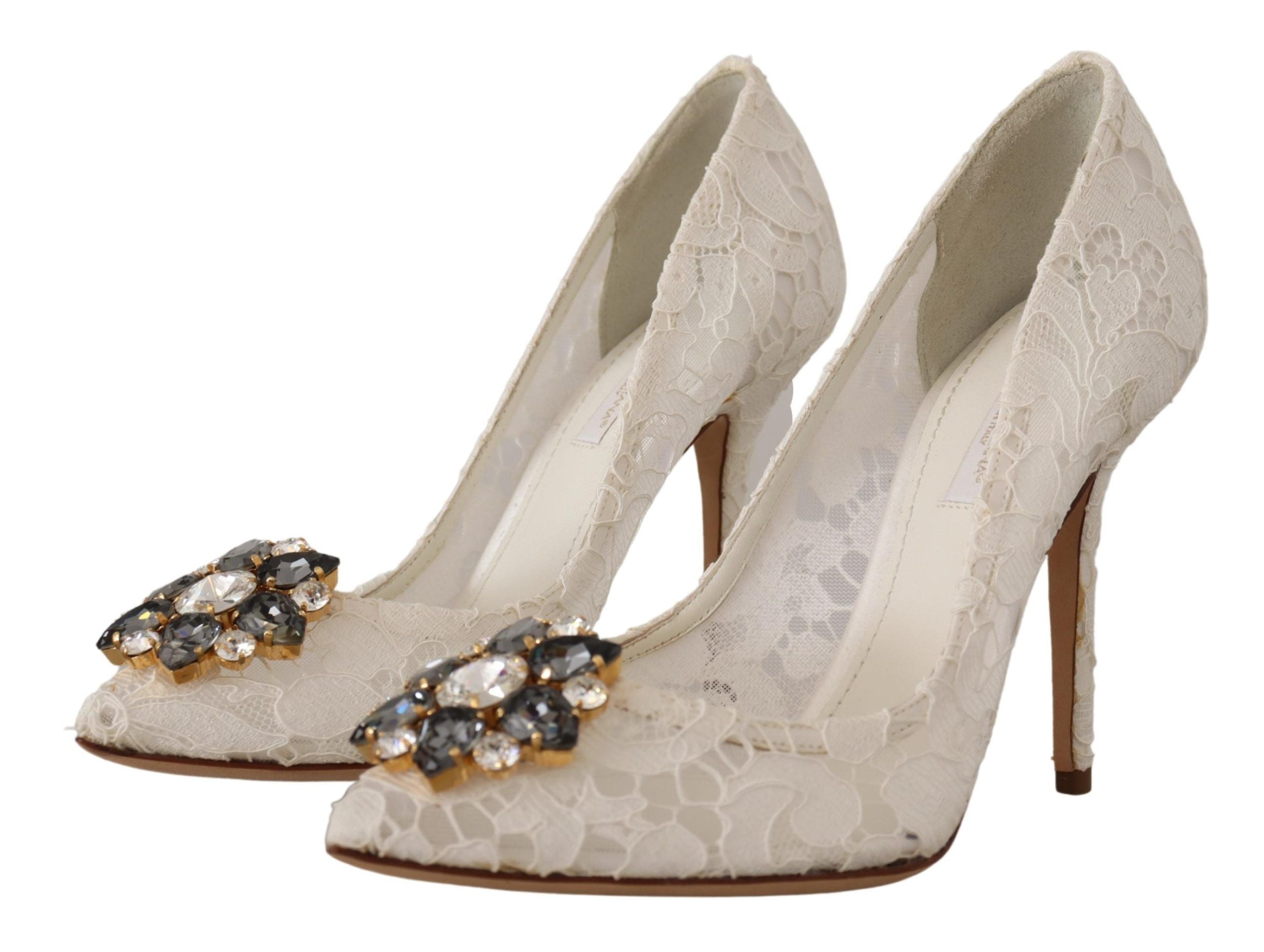 Dolce & Gabbana Elegant Taormina Lace Heels with Crystal Embellishments