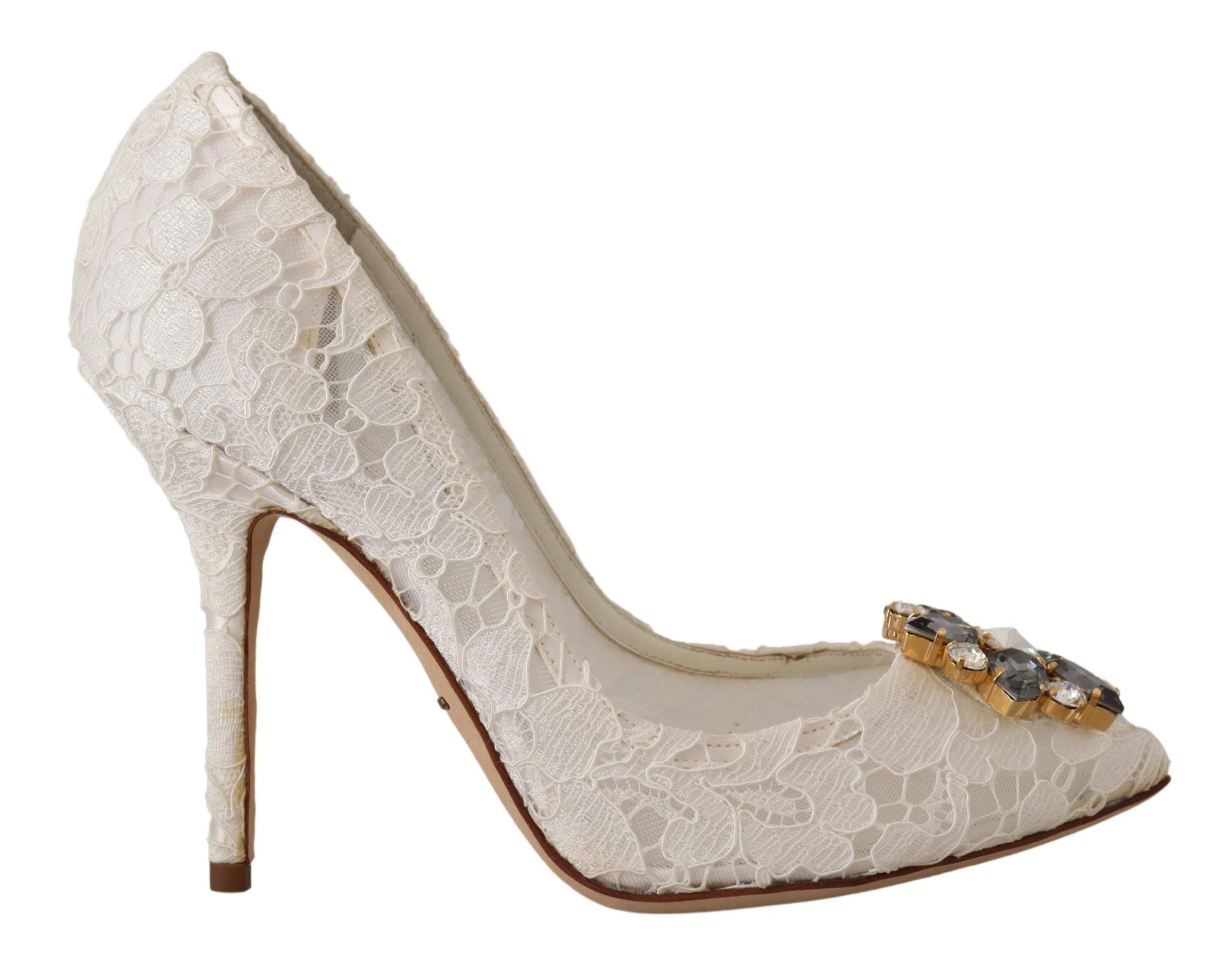 Dolce & Gabbana Elegant Taormina Lace Heels with Crystal Embellishments