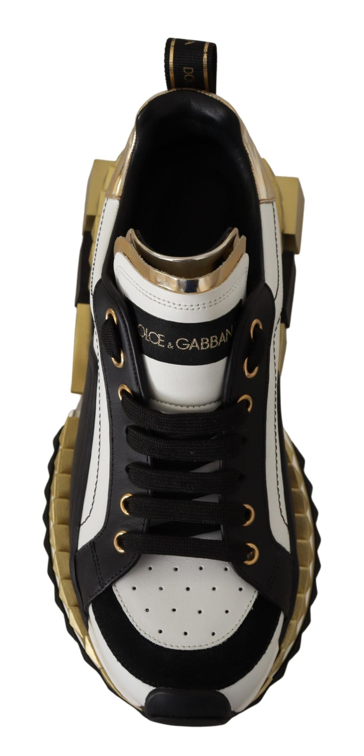 Dolce & Gabbana Super King Leather Sneakers - Gold, White & Black