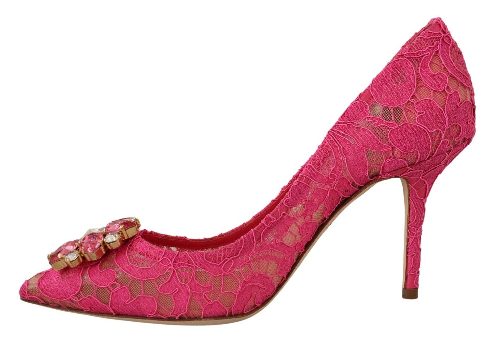 Dolce & Gabbana Crystal-Embellished Lace Heels in Pink