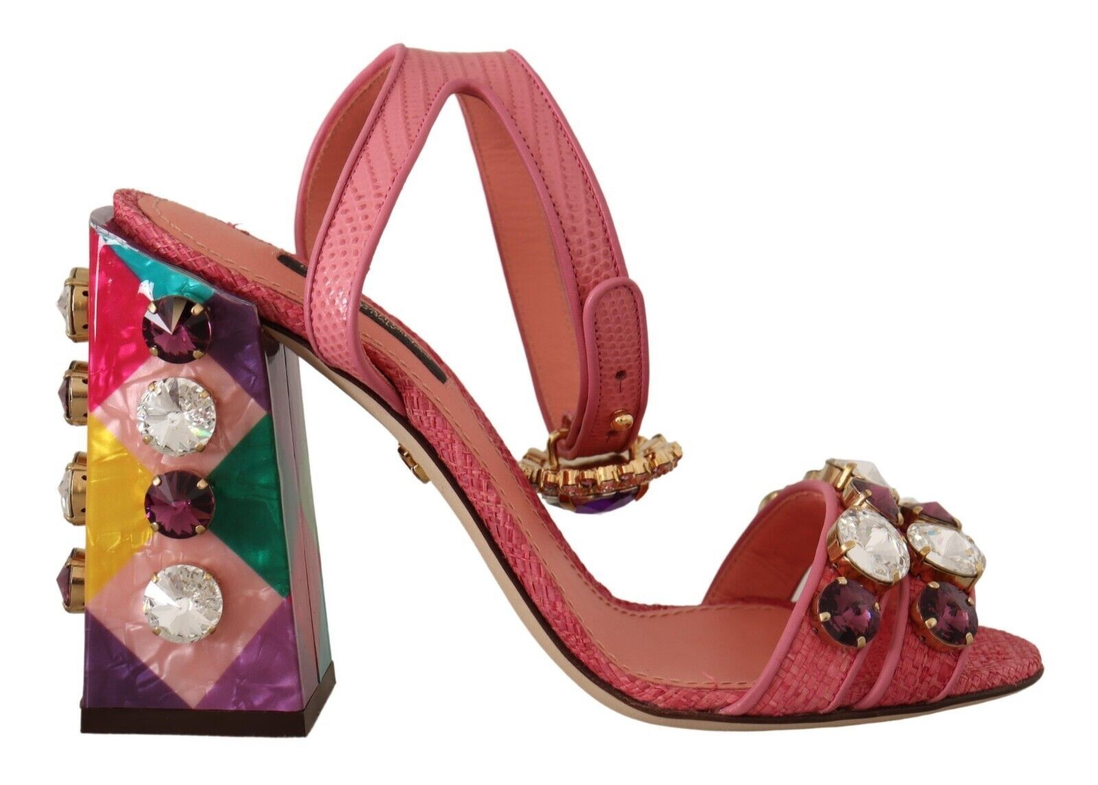 Dolce & Gabbana Elegant Pink Crystal Ankle Strap Heels