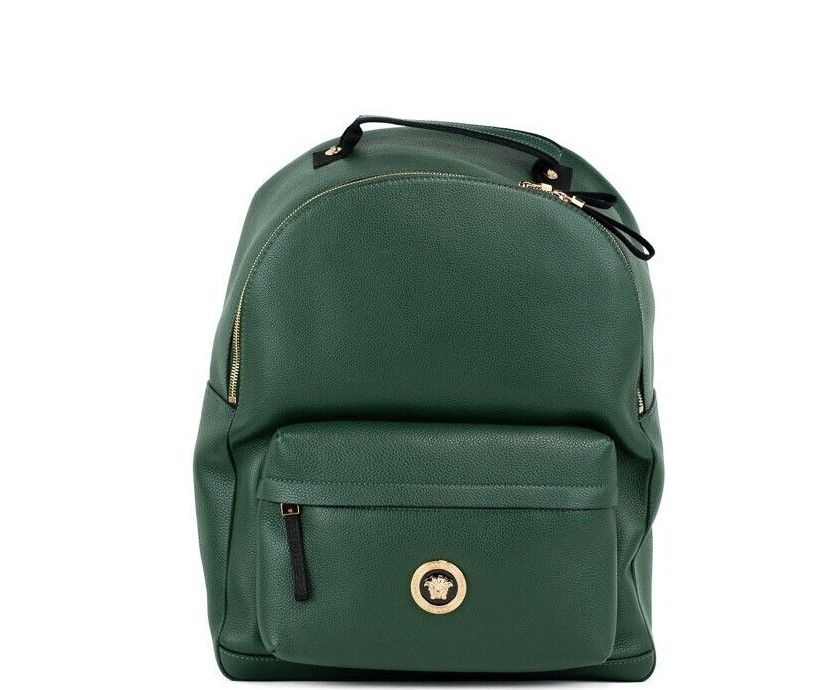 Versace Medusa Large Dark Green Grainy Calf Leather Shoulder Backpack Bookbag