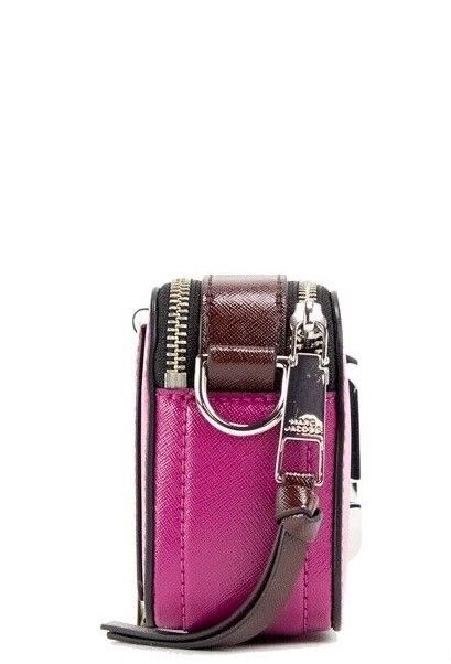 Marc Jacobs The Snapshot Bag Studded Saffiano Leather Magenta Shoulder Bag Purse