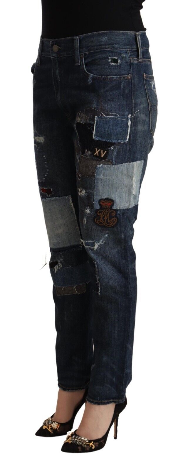 Ralph Lauren Chic Patchwork Mid Waist Denim Jeans