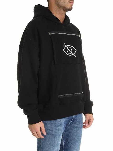 Palm Angels Elegant Black Hoodie with Print Pocket