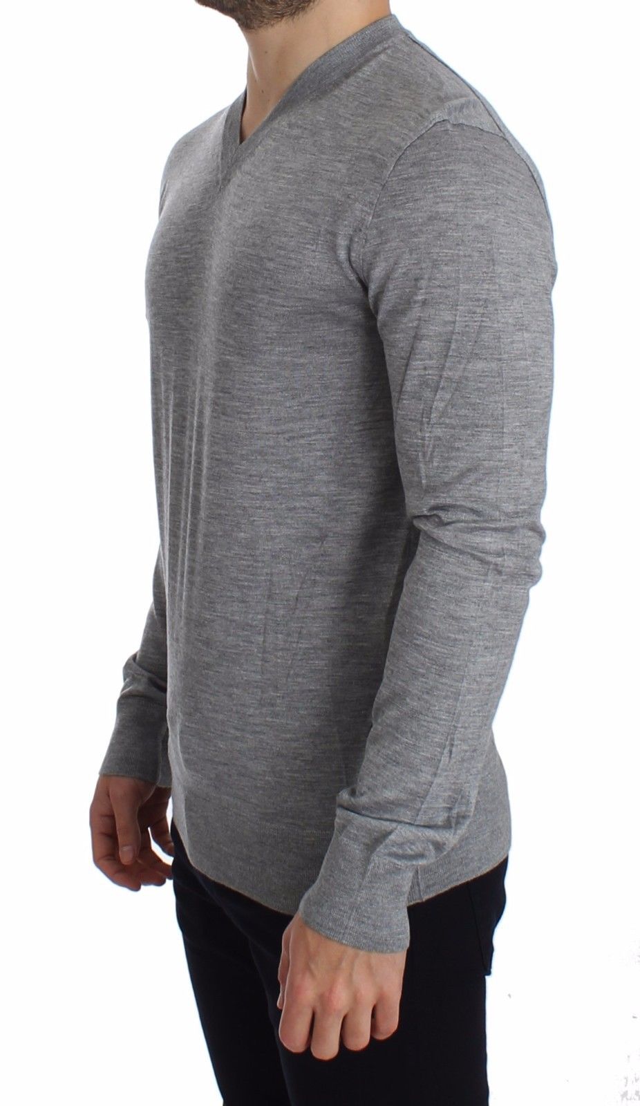 Dolce & Gabbana Elegant Gray Silk-Cashmere V-Neck Sweater