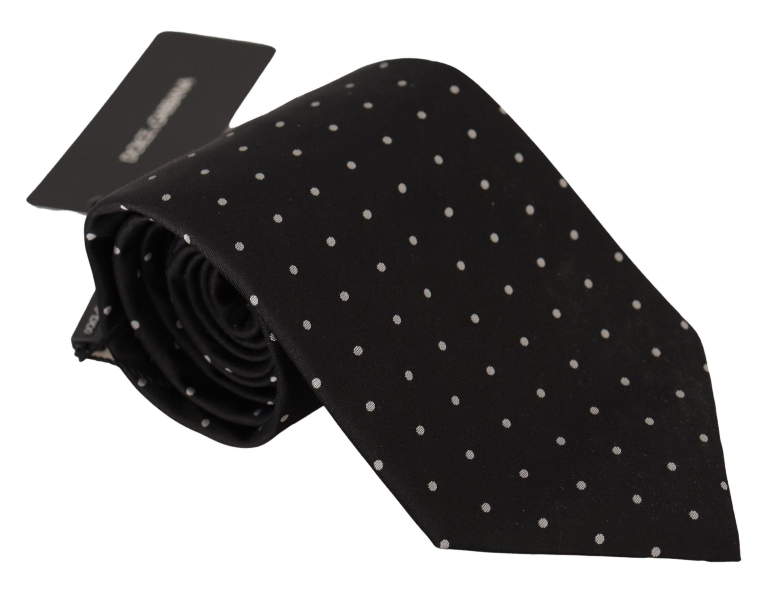 Dolce & Gabbana Elegant Black and White Polka Dot Silk Tie