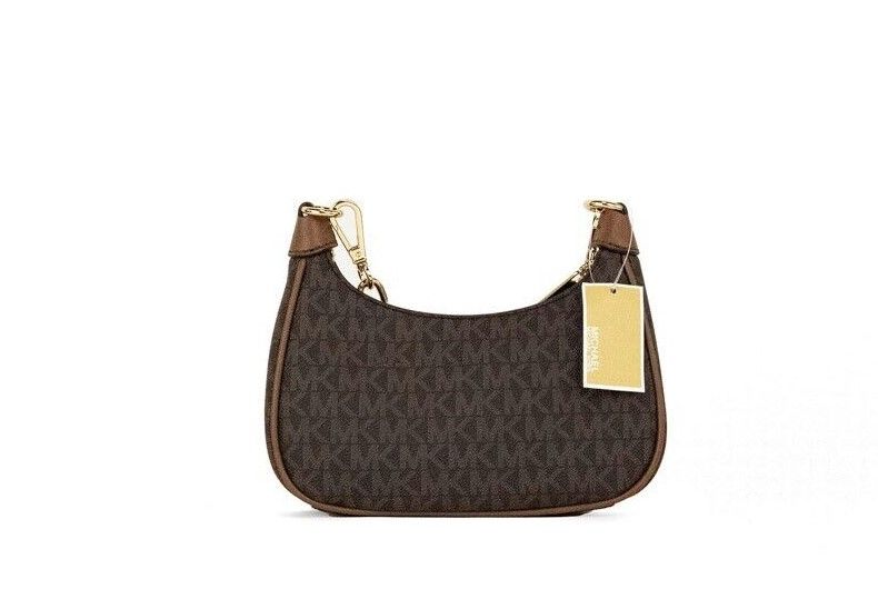 Michael Kors Cora Mini Brown Signature PVC Zip Pouchette Crossbody Handbag Purse