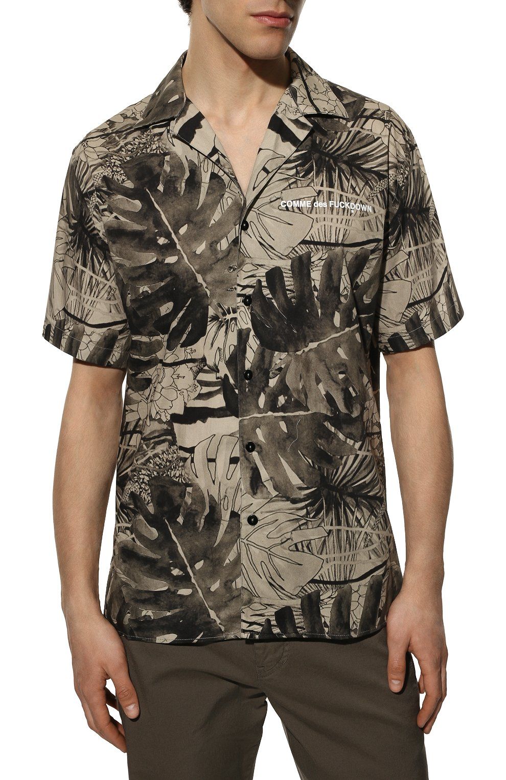 Comme Des Fuckdown Tropical Leaf Print Short-Sleeve Shirt