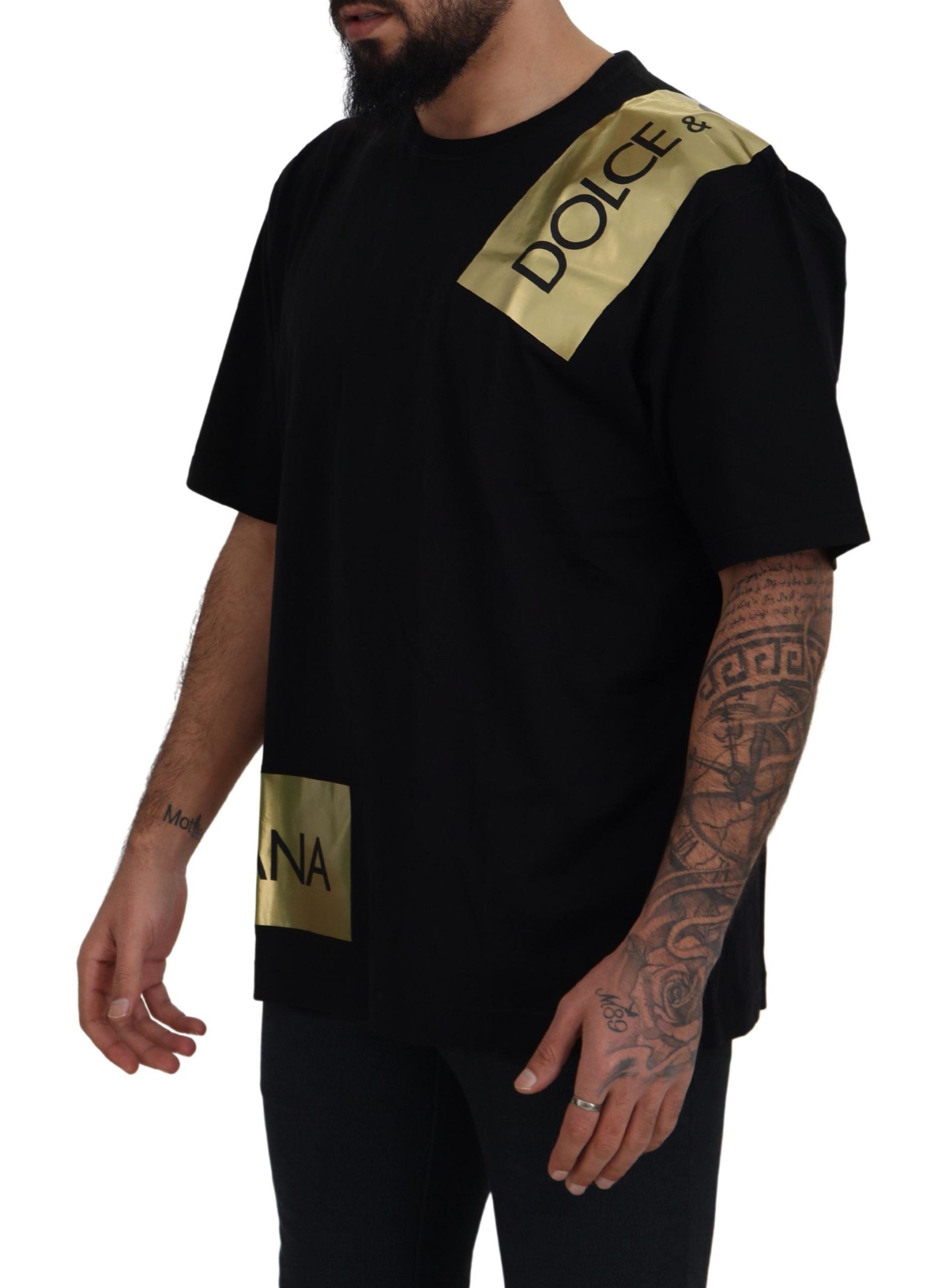 Dolce & Gabbana Elegant Black Gold Logo Tee