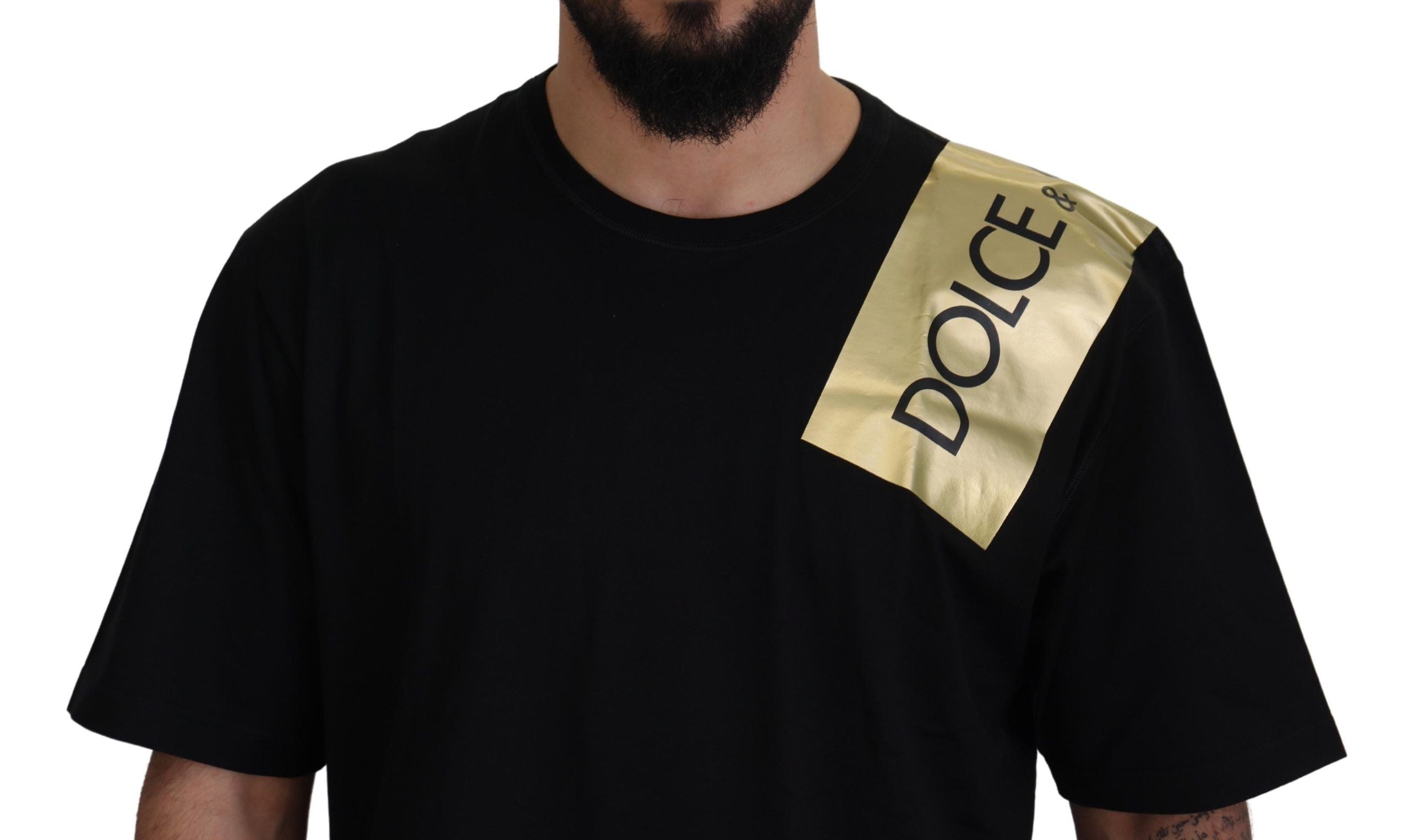 Dolce & Gabbana Elegant Black Gold Logo Tee