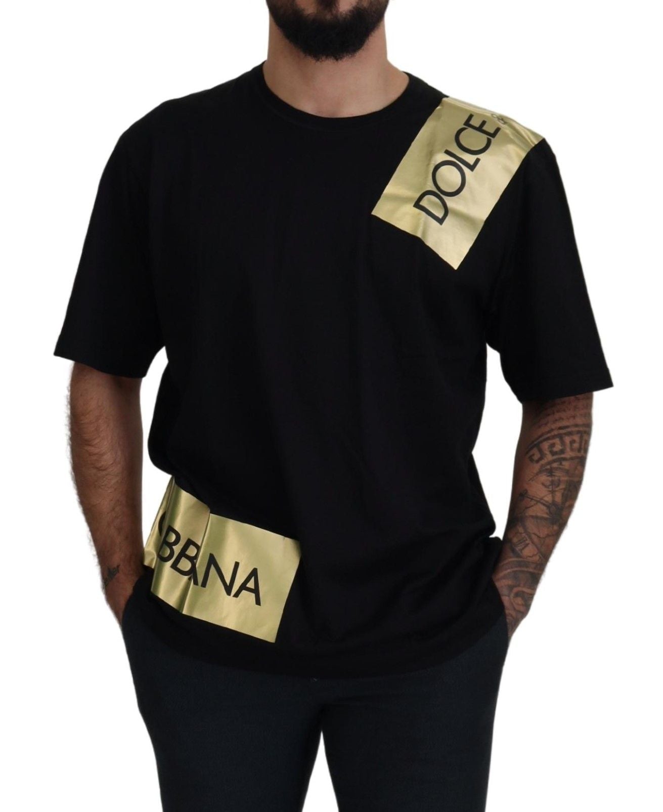 Dolce & Gabbana Elegant Black Gold Logo Tee