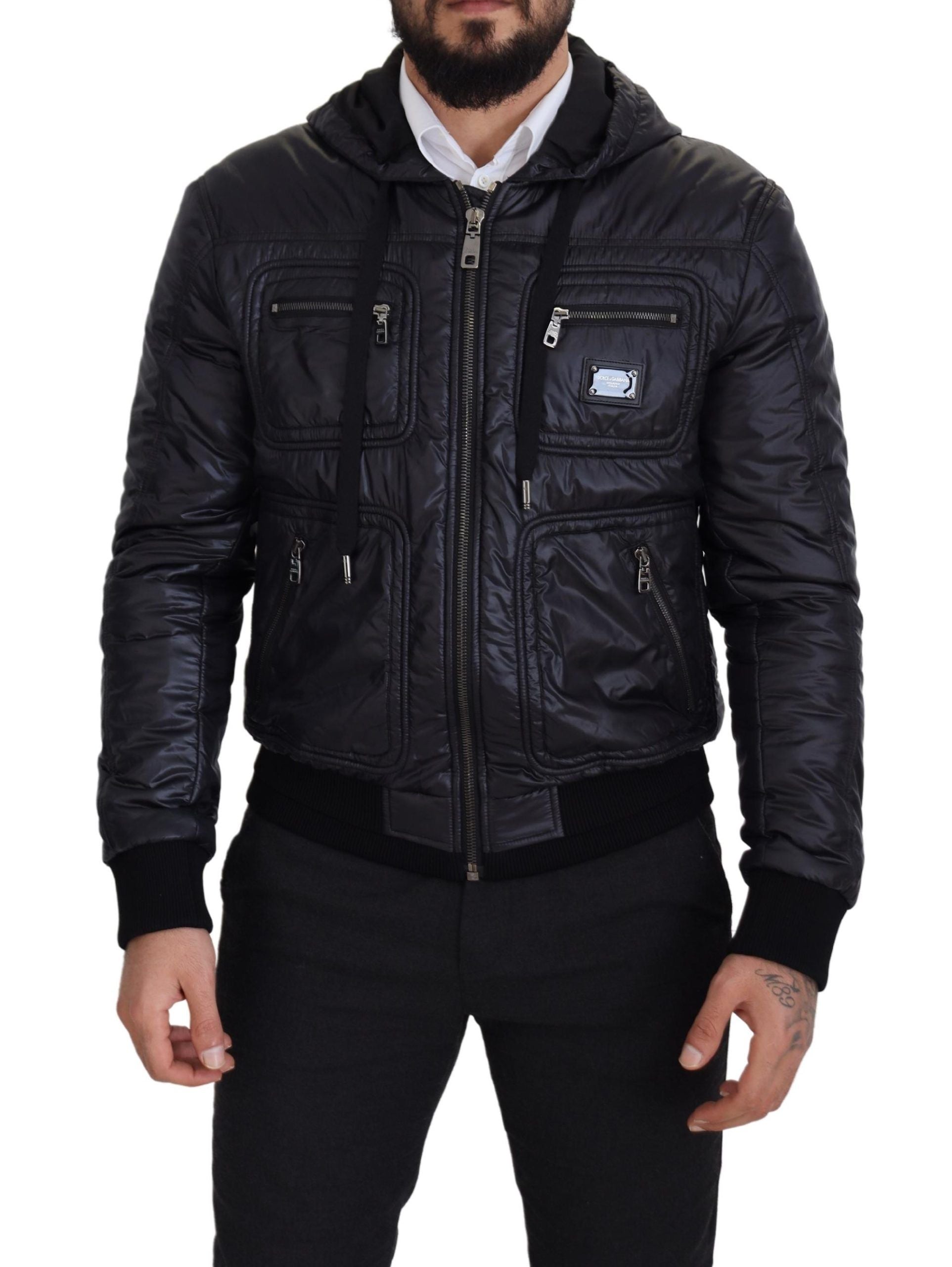 Dolce & Gabbana Elegant Black Bomber Jacket with Hood