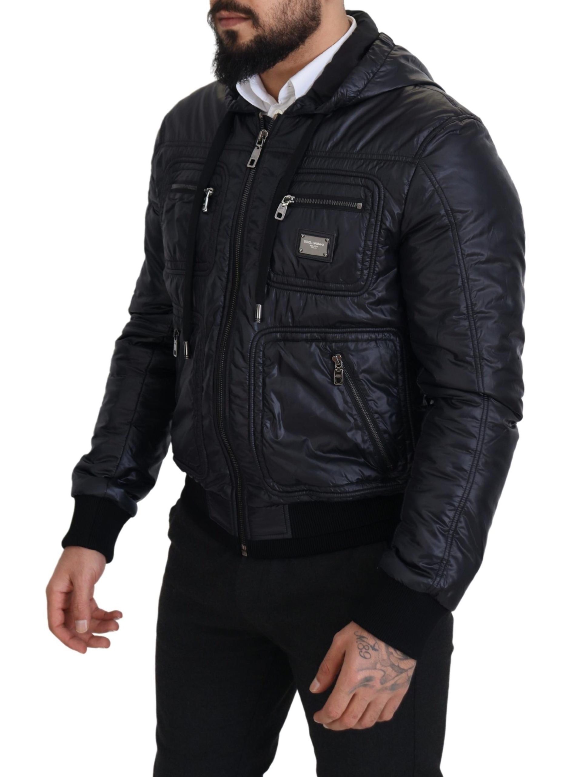 Dolce & Gabbana Elegant Black Bomber Jacket with Hood