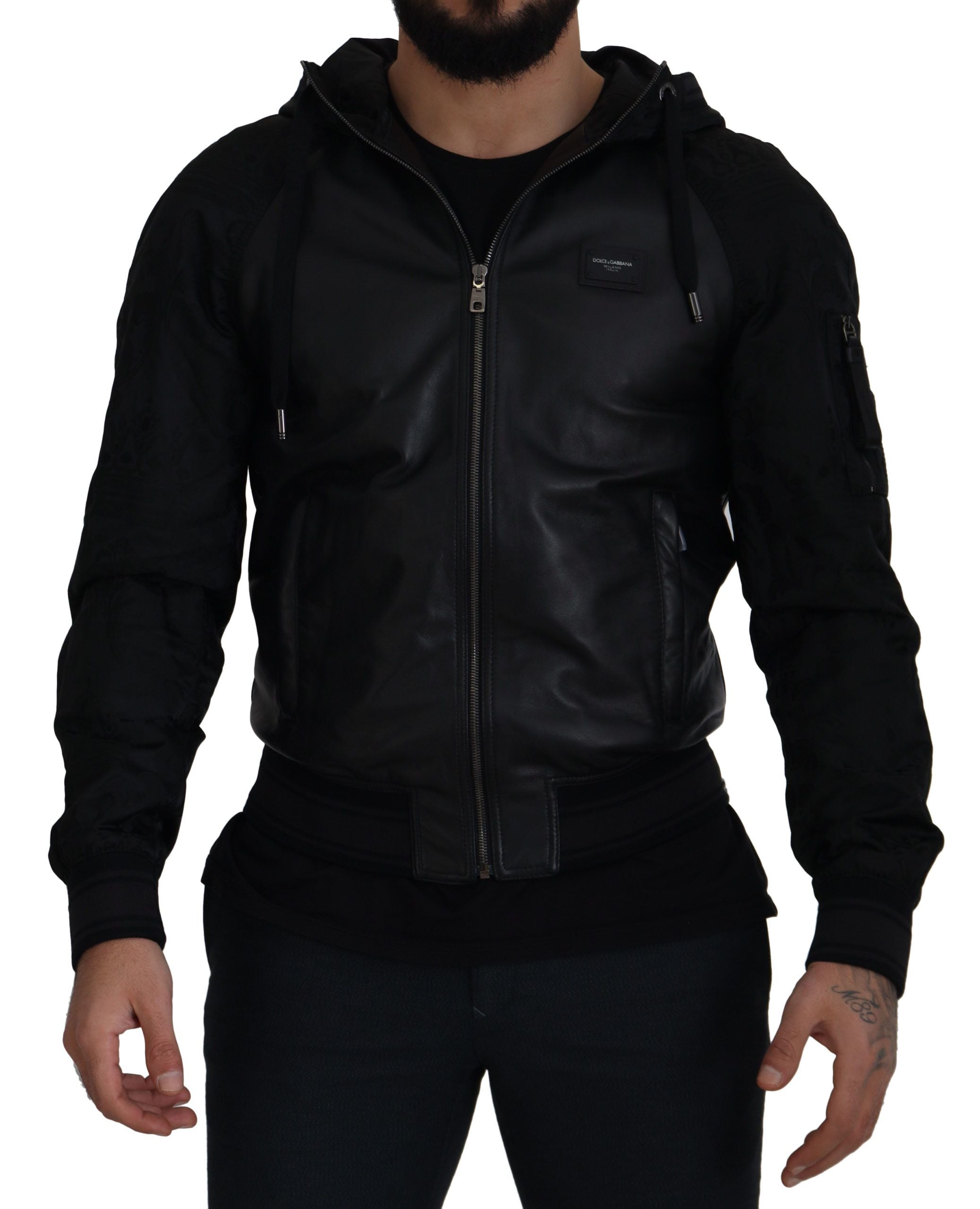 Dolce & Gabbana Sleek Leather Hooded Bomber Jacket