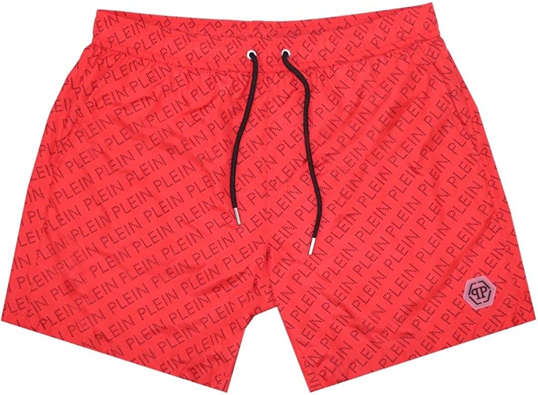 Philippe Model Red Logo Print Men's Medium Boxer Swim Shorts