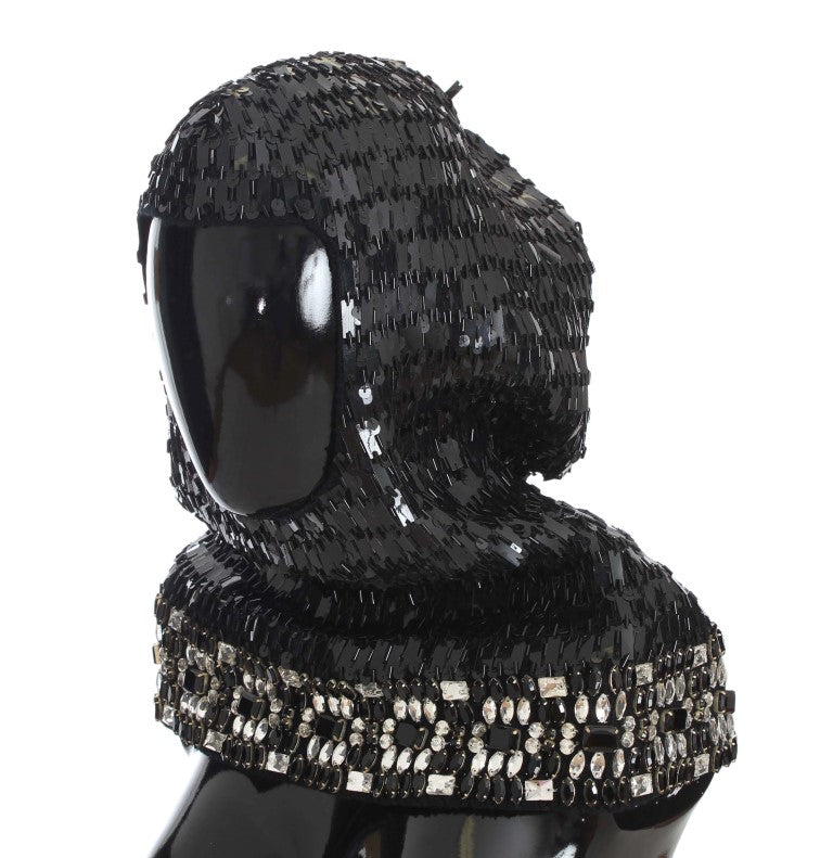 Dolce & Gabbana Elegant Black Sequined Crystal Hooded Scarf Wrap