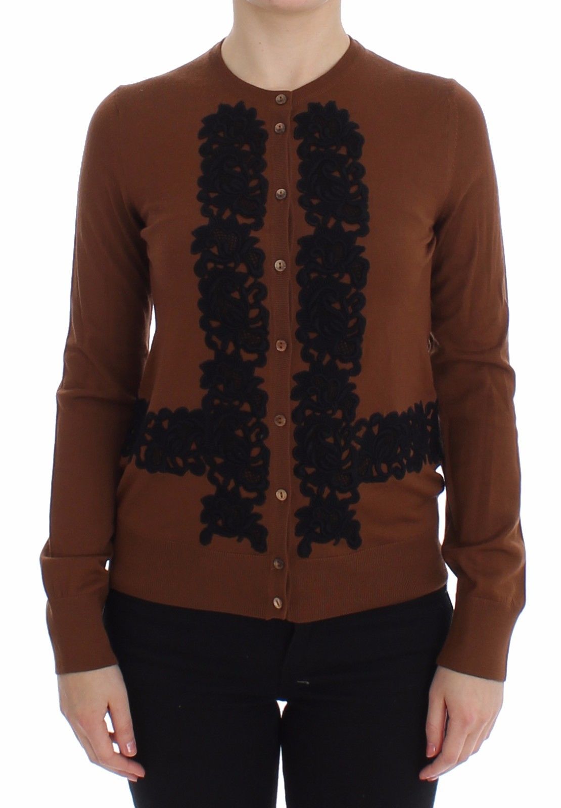 Dolce & Gabbana Elegant Lace-Trim Wool Cardigan Sweater