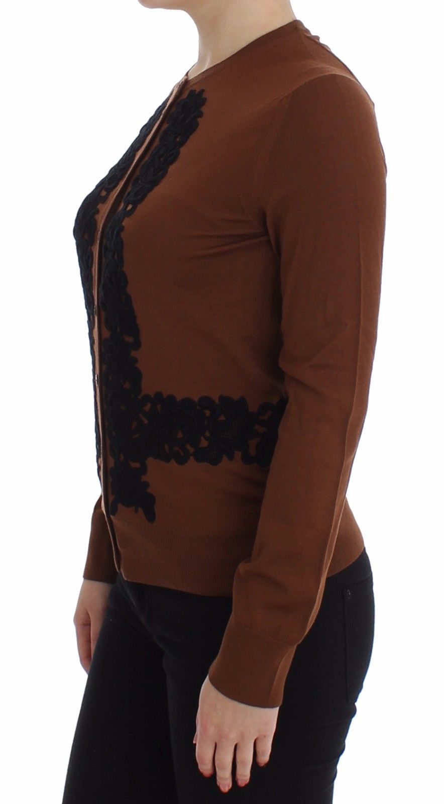 Dolce & Gabbana Elegant Lace-Trim Wool Cardigan Sweater