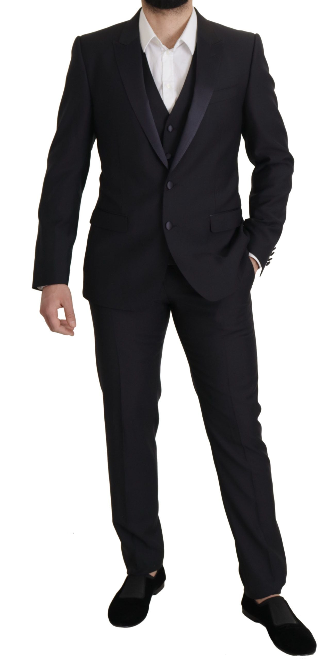 Dolce & Gabbana Elegant Black Three-Piece Wool Blend Suit