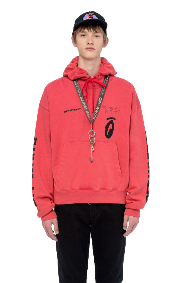 Off-White Red Hooded Cotton Sweatshirt with Graphic Print