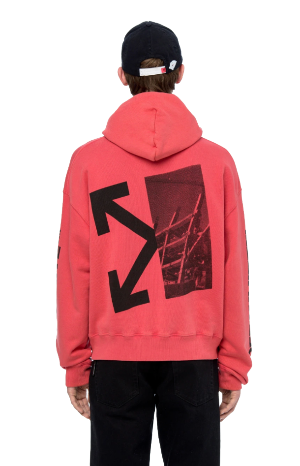 Off-White Red Hooded Cotton Sweatshirt with Graphic Print