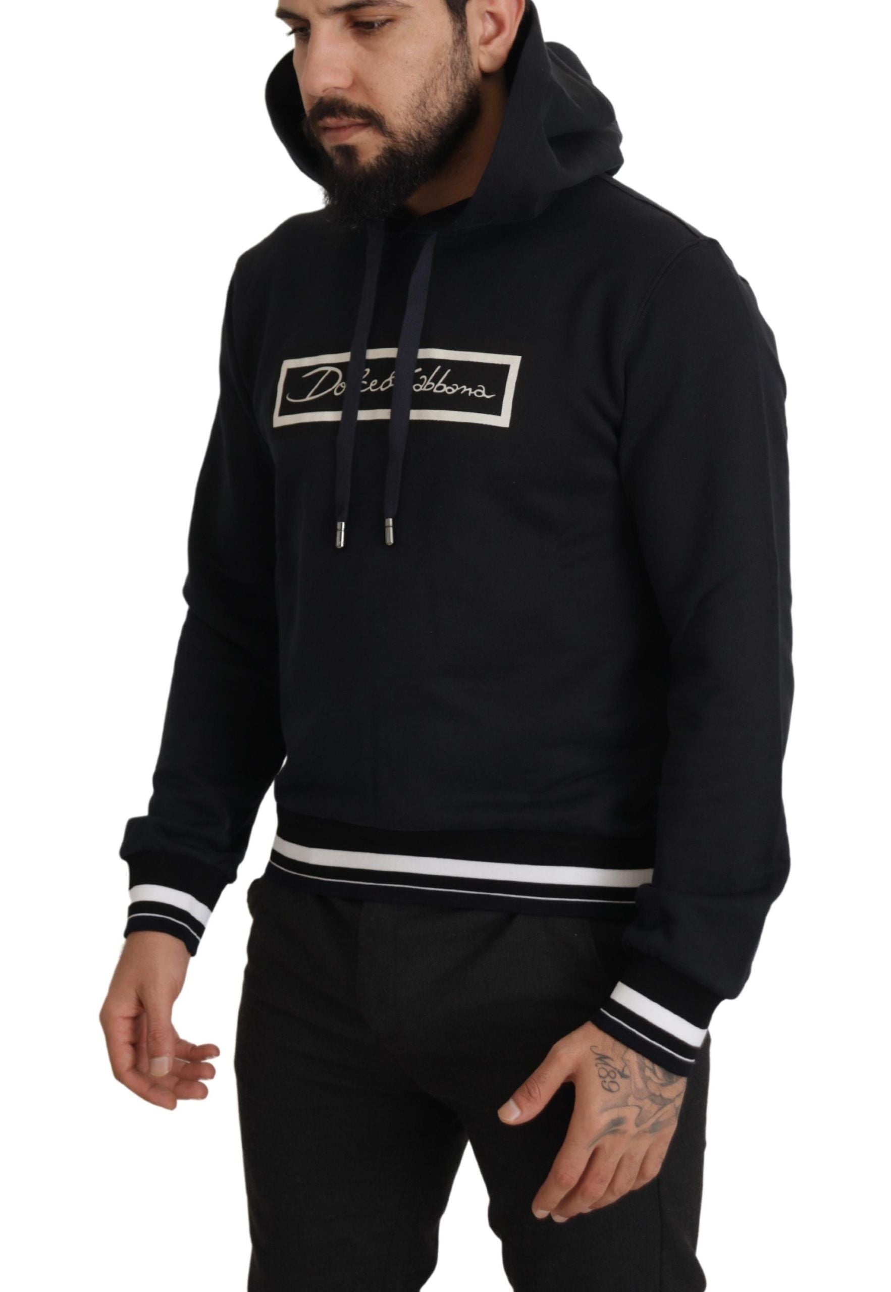 Dolce & Gabbana Elegant Black Cotton Hooded Pullover Sweater