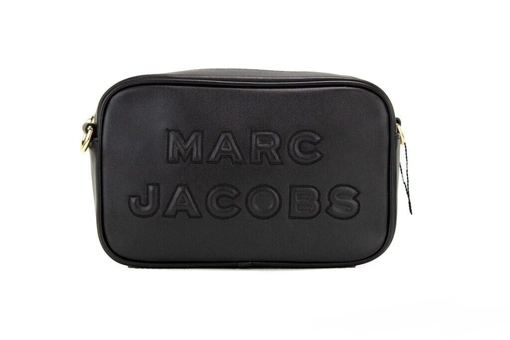 Marc Jacobs Flash Black Smooth Leather Logo Embossed Camera Crossbody Handbag