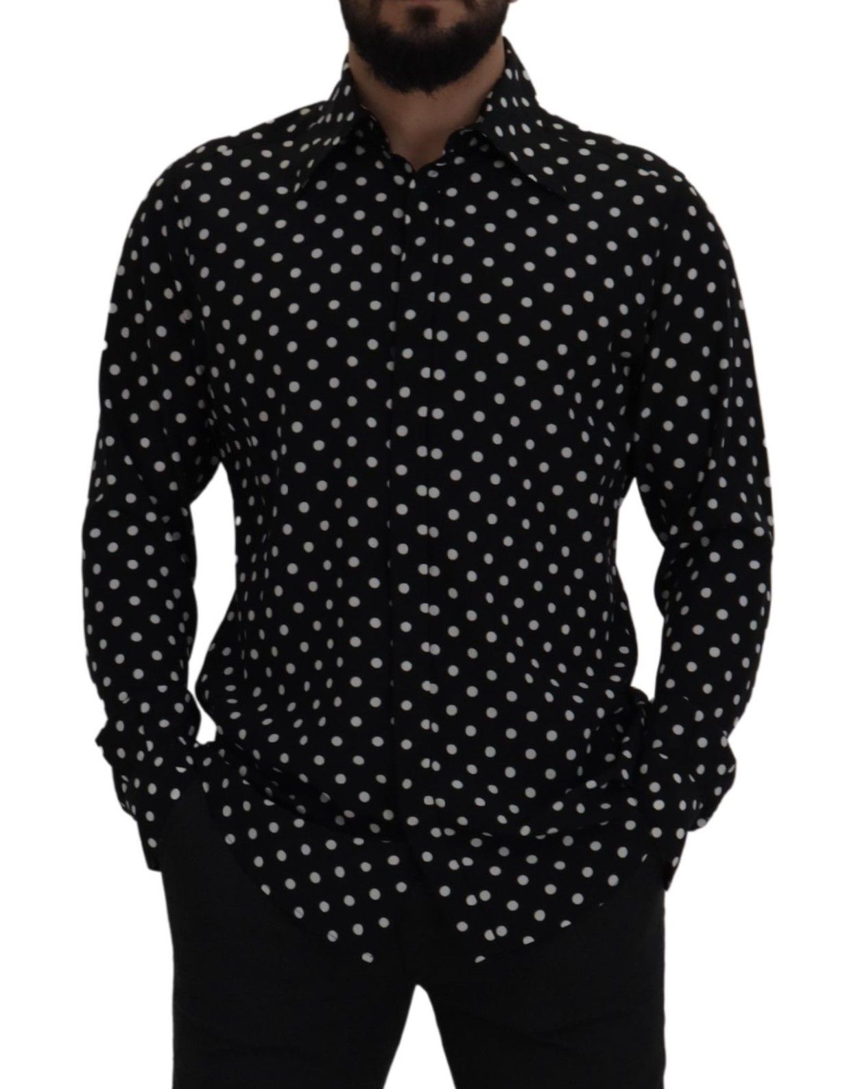 Dolce & Gabbana Elegant Black Polka Dot Silk Men's Shirt